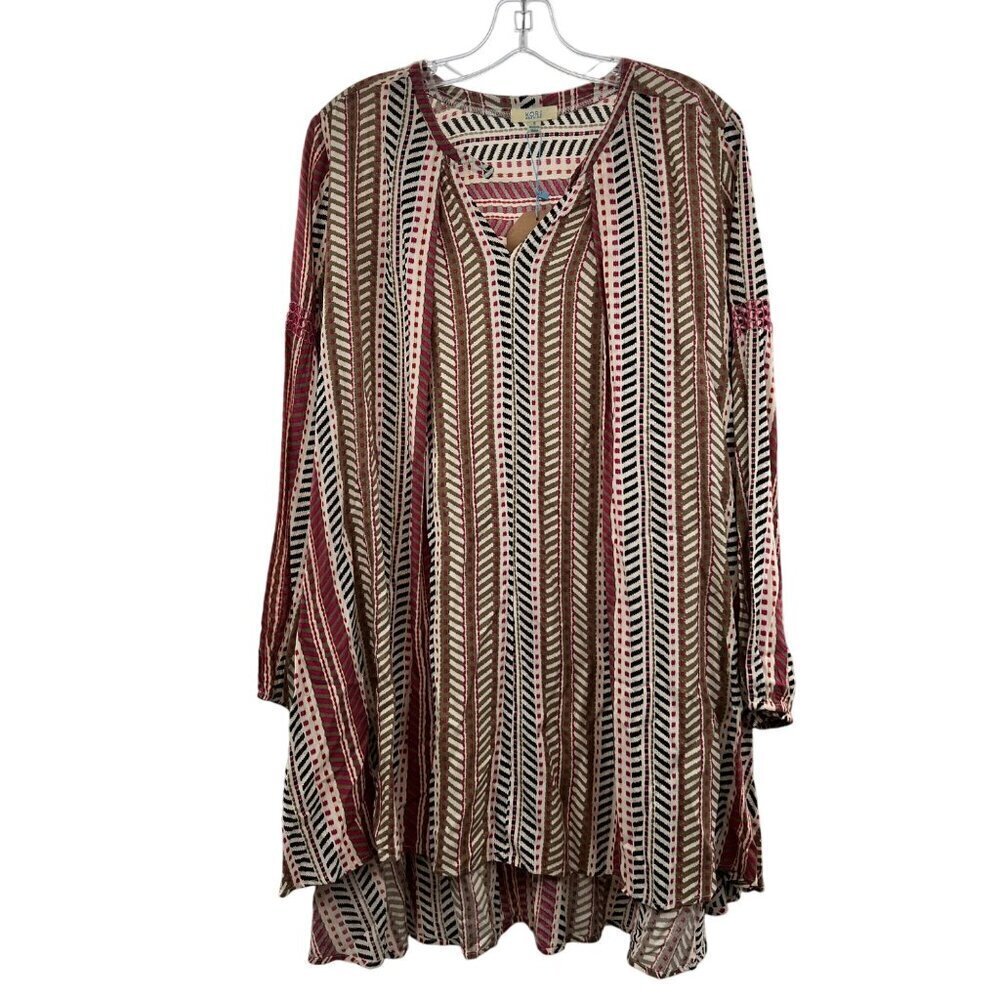 Kori Women's Hi Low Shift Dress Multicolor Print Long Sleeve Size Small New